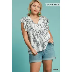 Umgee Plus Floral Print Top with Ruffled Sleeves