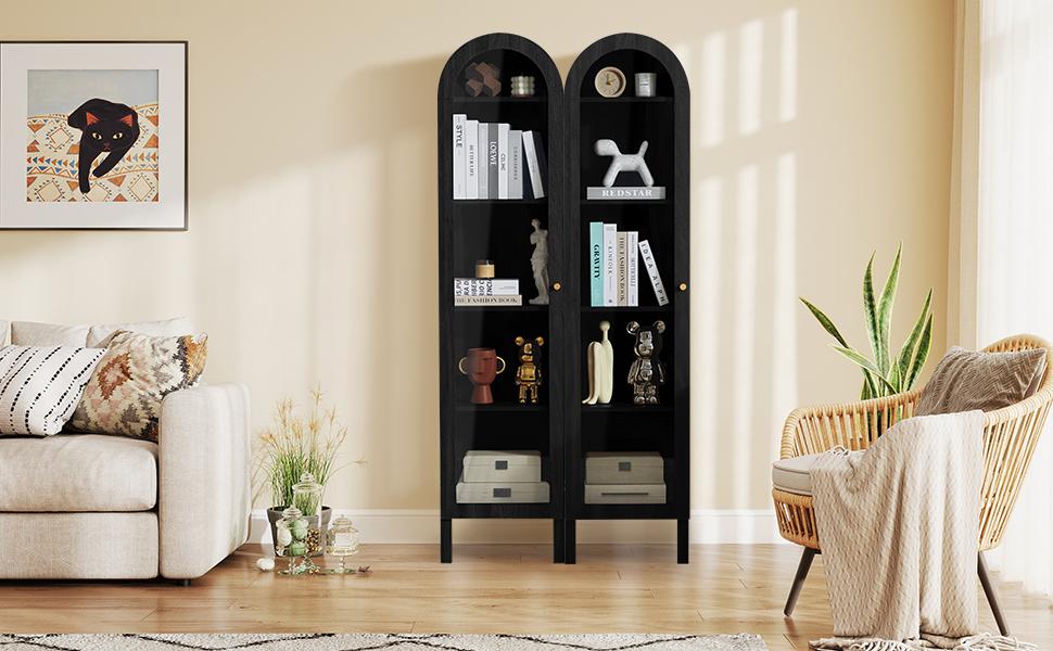 【New Upgrade】Giratree 66.93" H Arched Bookcase, 5-Tier Arched Cabinet Bookcase with Adjustable Shelves, Acrylic Glass Cabinet Door for Living Room, Reading Room and Bedroom
