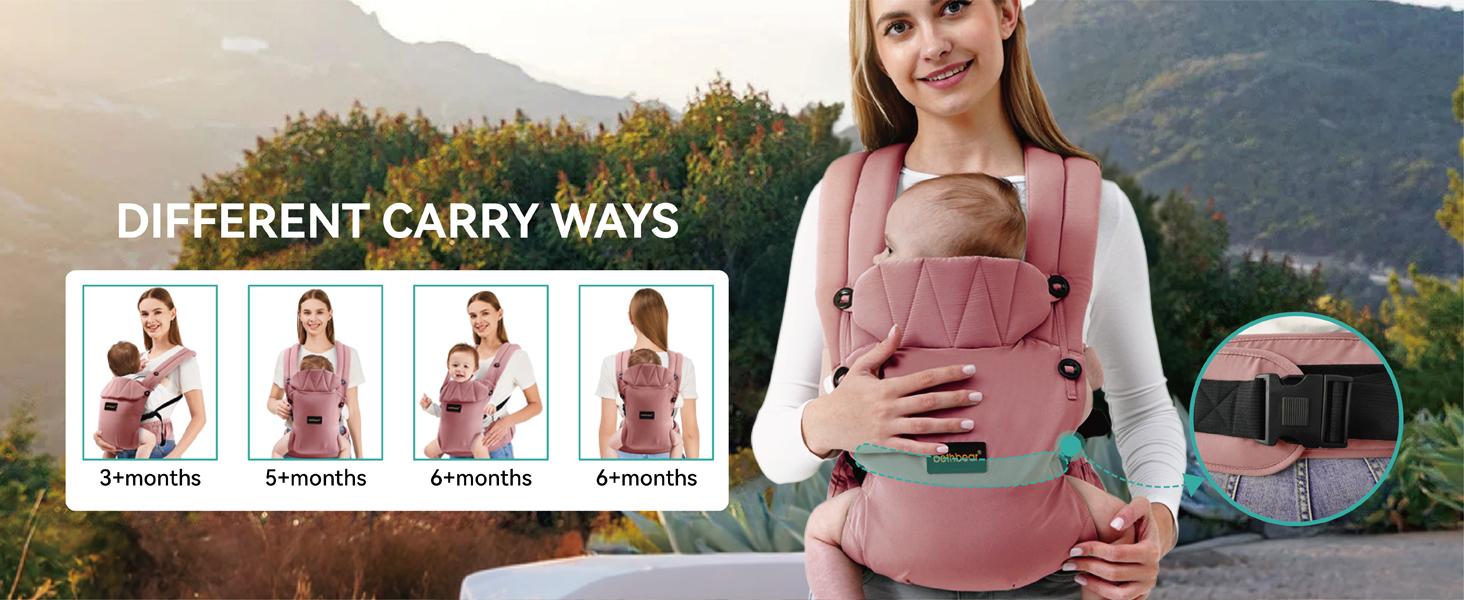 Baby Carrier 7-45 lbs with Natural Material, Newborn to Toddler, Ergonomic Design,Versatile and Adjustable,Hands Free for Moms&Dads