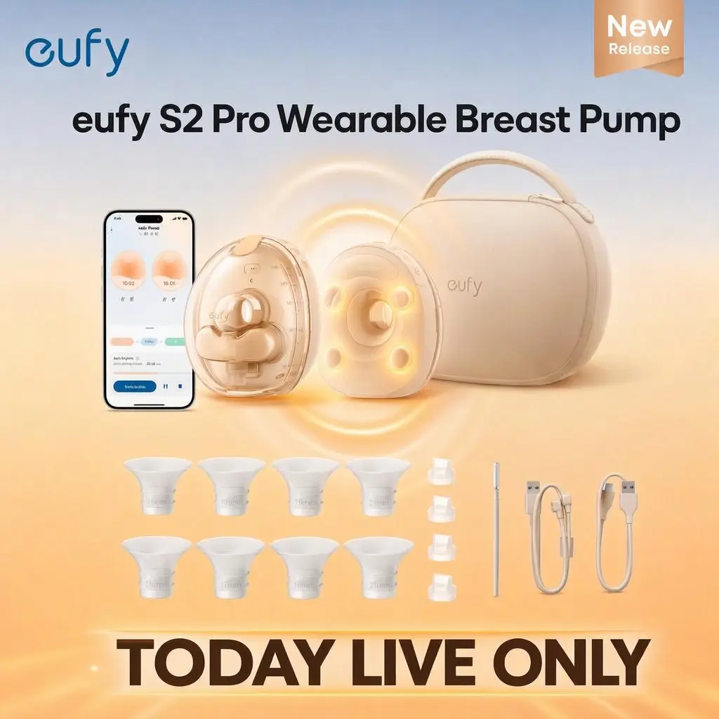 NEW eufy S2 Pro Heated Wearable Breast Pump, Hands-Free Breast Pump with Industry-Leading HeatFlow Tech, App-Controlled OptiRhythm, Hospital-Grade Suction, Leakproof, Slim and Ultra-Quiet for in-Bra Use Maternity