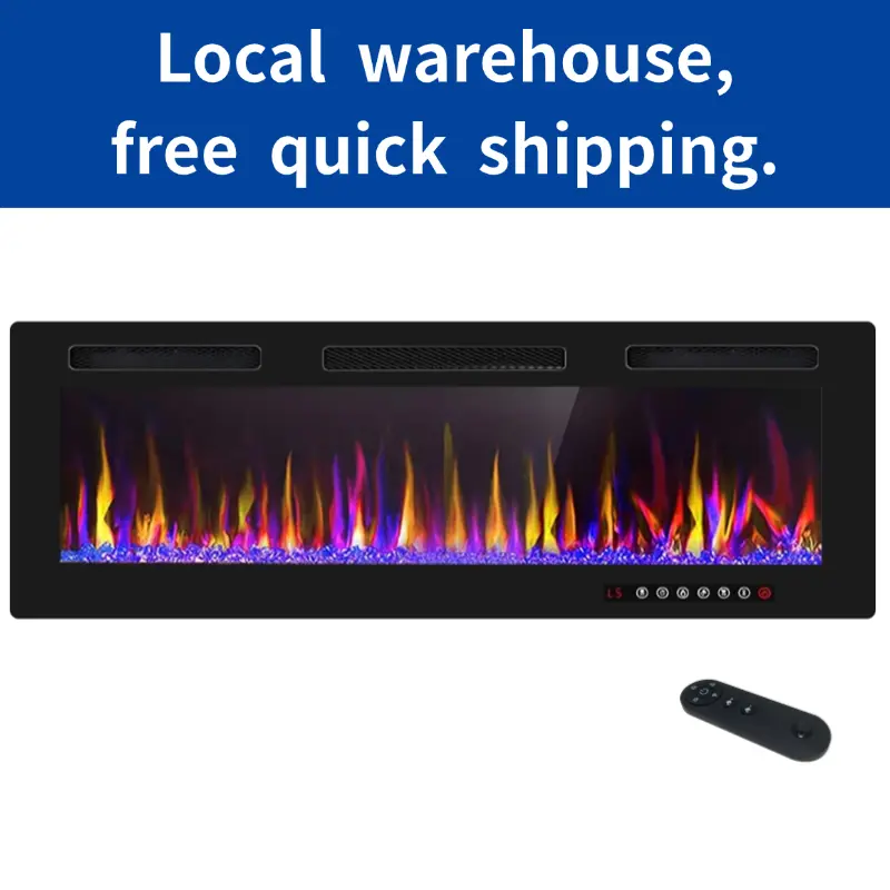 Ultra-Thin Electric Fireplace in-Wall Recessed and Wall Mounted Linear Fireplace Heater with Multicolor Flame,Timer,Low Noise,750/1500W,Touch Screen & Remote Control