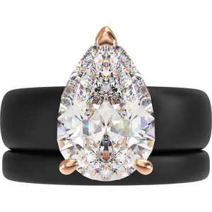 Pear Cut CZ Silicone Ring Set for Women, Stackable 2-Ring Set, 8×12 mm Pear Cut CZ, Patent-Pending Design - GlowStone Collection