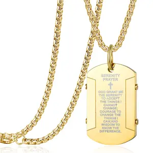china  goods   Men's Bible Verse Dog Tag Serenity Lord's Prayer Cross Pendant Necklace with 24 Inch Stainless Steel Chain for Women Men Silver Black Gold