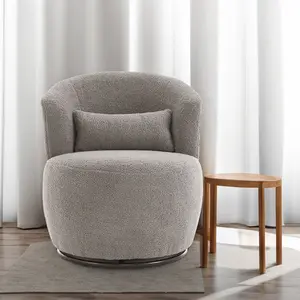 Grey Plush Swivel Accent Armchair