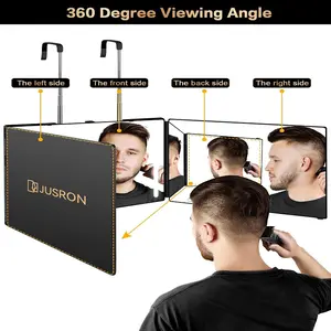 JUSRON 360°  3 Way Mirror with LED Light, Adjustable Portable Barber Trifold Mirror for Self Grooming,Suitable as a gift