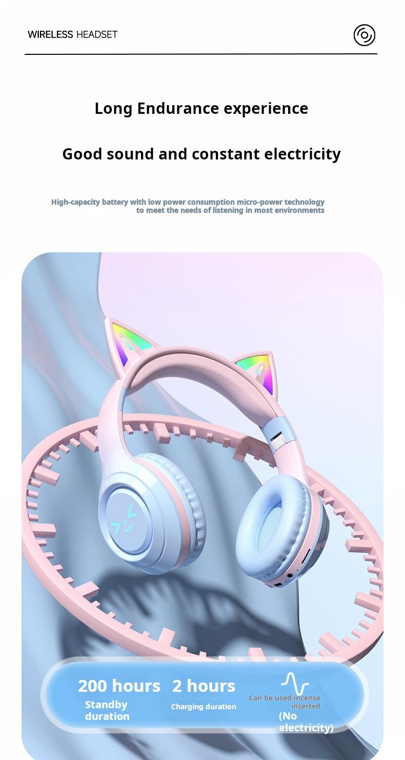 Wireless Bluetooth Cat Ear Headphones with Mic LED Light Foldable Over Ear Headset for Mobile Phone Laptop and Computer Cute Gift for Kids Teens and Adults