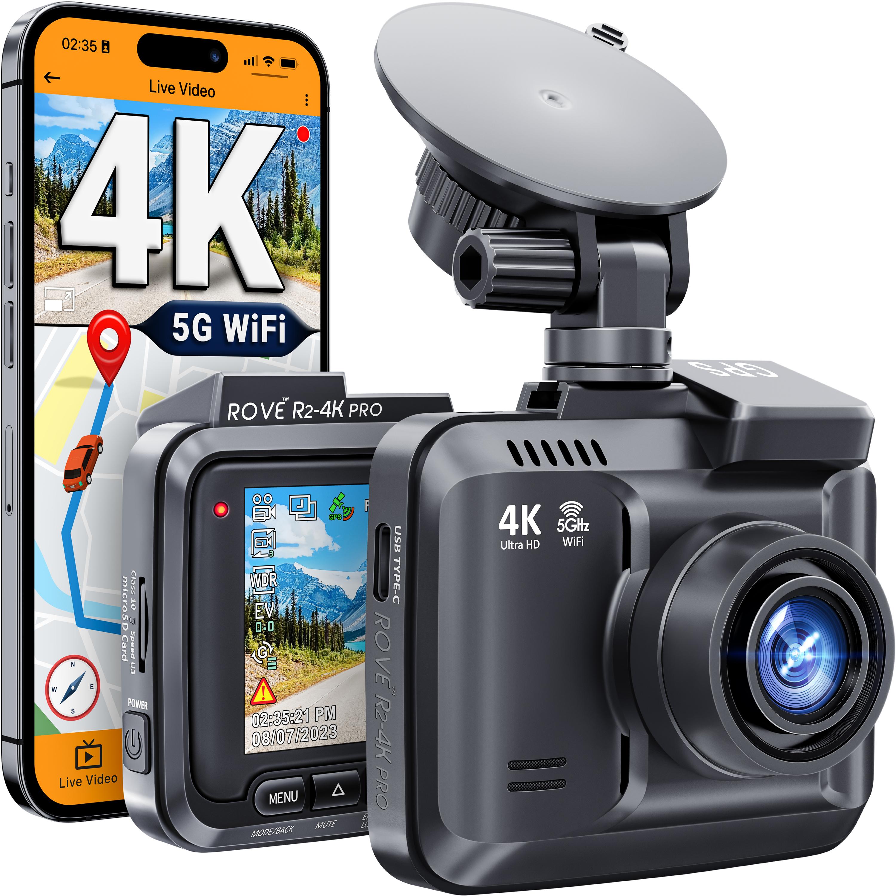 ROVE R2-4K PRO Dash Camera for Cars Ultra-HD 2160P Dash Cam with Built-in 5G Wi-Fi, GPS, Supercapacitor, Super Night Vision, 24H Auto Trigger Parking Monitor, G-Sensor, Loop Recording, Supports 512GB Max