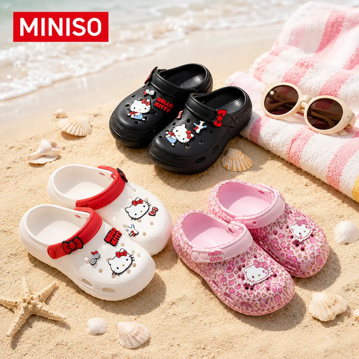[back to school]MINISO Hello Kitty Pink Leopard Print Platform Clogs for Women, Kawaii Thick Sole EVA Garden Shoes, Non-Slip Lightweight Animal Print Slides, Breathable Summer Outdoor Daily Sandals, Perfect Holiday Gift for Sanrio & Hello Kitty Fans