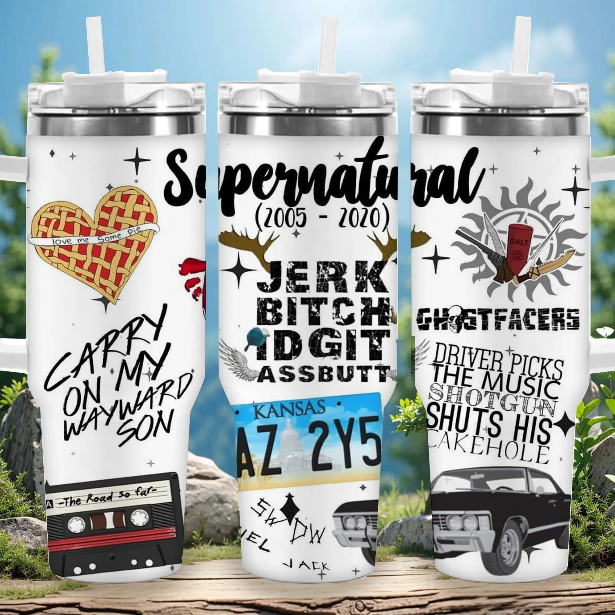 1pc 40oz Supernatural-Themed Tumbler with Lid, Insulated Travel Mug, Gift for Women Men, Ideal for Halloween, Independence Day, Memorial Birthday Gift, Coffee Cup, weird stuff