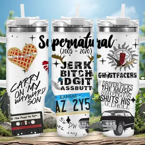 1pc 40oz Supernatural-Themed Tumbler with Lid, Insulated Travel Mug, Gift for Women Men, Ideal for Halloween, Independence Day, Memorial Birthday Gift, Coffee Cup, weird stuff