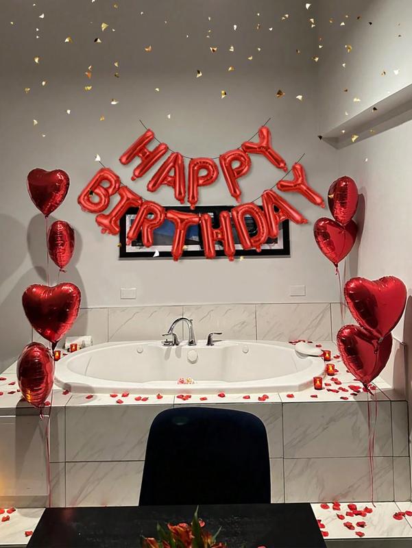 39pcs Red & Black Happy Birthday Balloon Kit, Letter Banner + Latex Balloons, Heart Foil Balloons, Romantic Party Decor for Birthday Anniversary Date Night, Photo Booth Backdrop Supplies