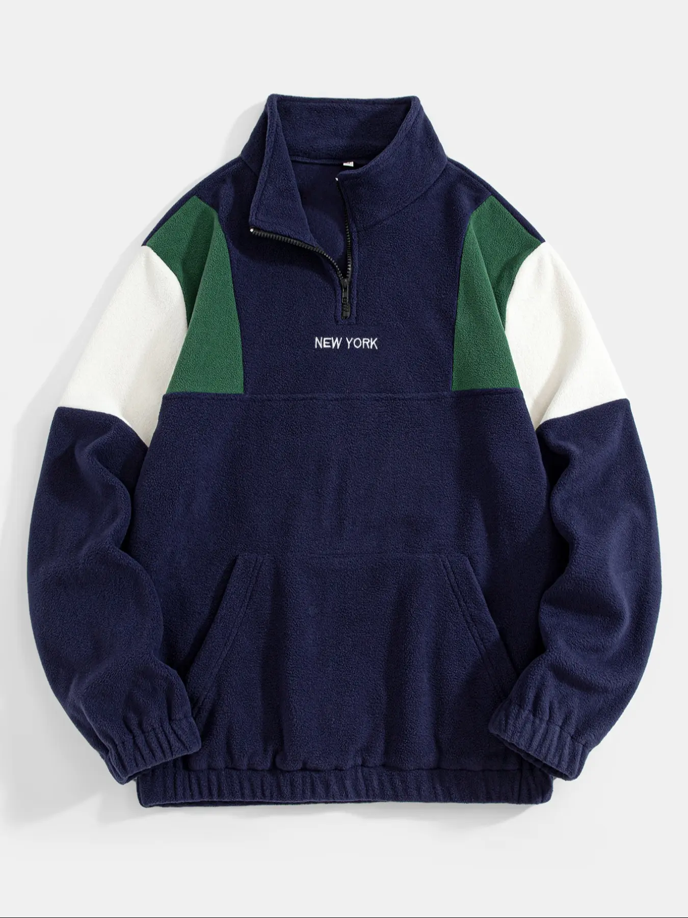 Color Block Fleece Pullover with Embroidered Letters, Men's Half Zip Long Sleeves Warm Sweatshirt for Casual & Outdoor Sports, Stylish Streetwear for Daily Wear