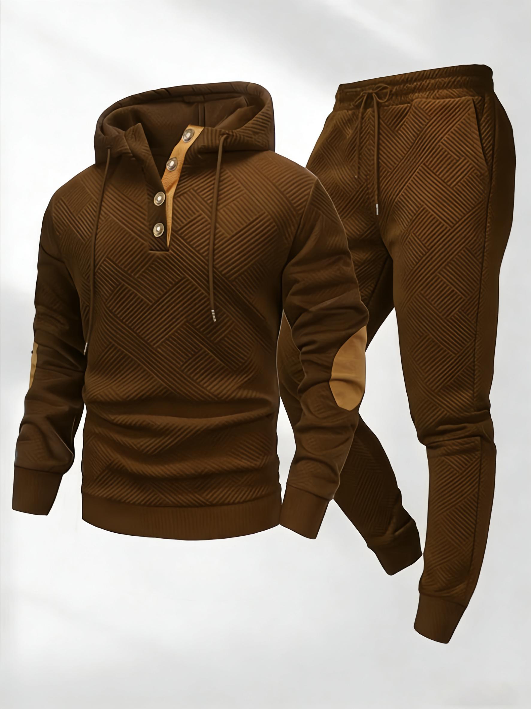 Men's Two-Piece Casual Fashion Set Knitted Jacquard Sports Hoodie with Pants
