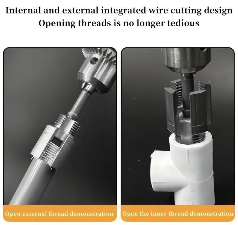 2-piece 1/2 inch and 3/4 inch PVC threaded cutting tool for inner and outer pipe threading, dual-function electric drill kit suitable for PVC plastic pipe threading, precision alloy steel NPT pipe threading sleeve set upgrade dual-function pipe thread