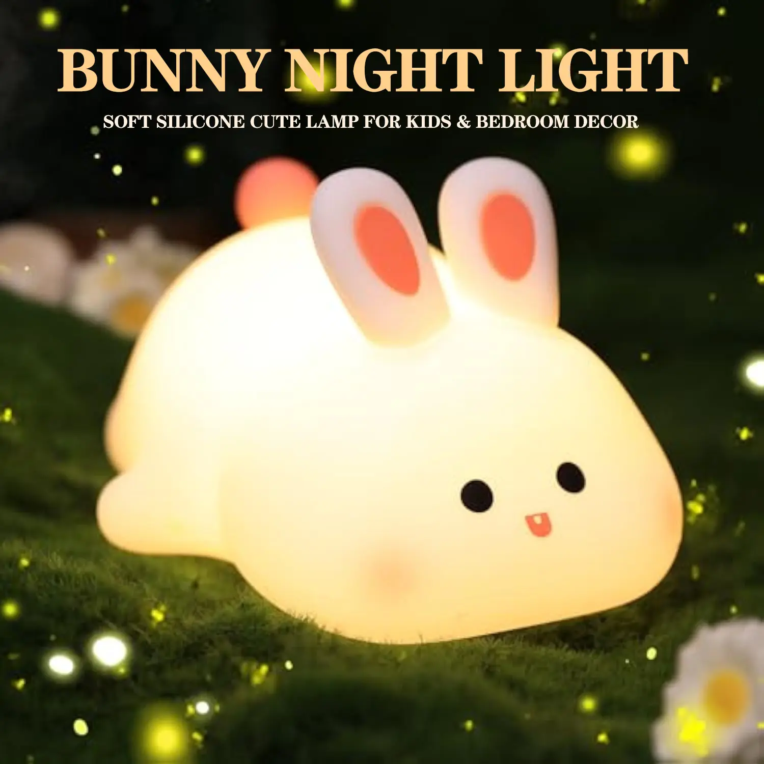Bunny Lamp,Big Face Rabbit Night Light for Kids, Cute Easter Bunny Gifts, Kawaii Nursery Bedroom Decor, Rechargeable Silicone LED Squishy Night Light Dimmable Warm White,Christmas Gift New Year Gift Flower Design Lamp