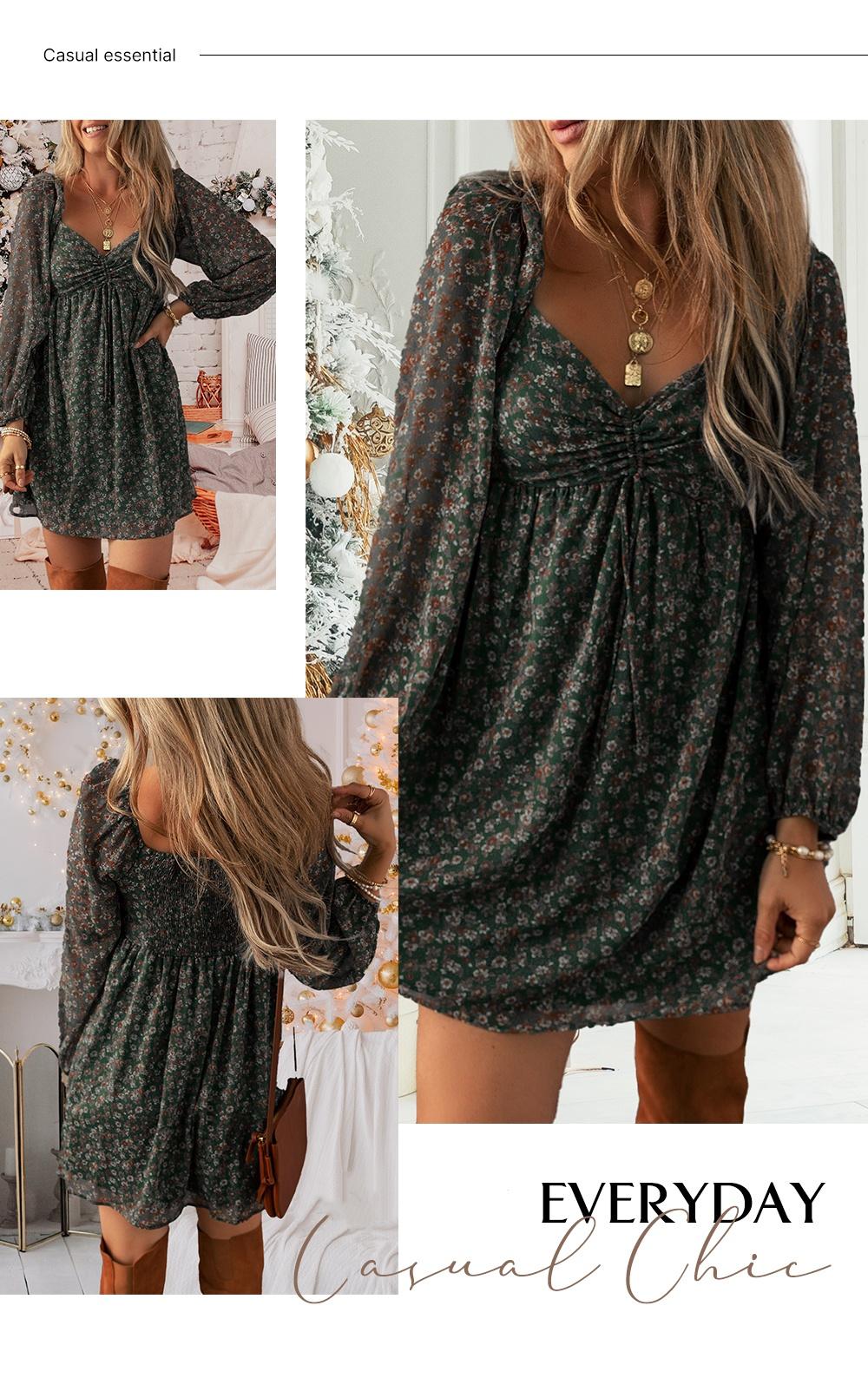 Asvivid Women's Fashion Trend Floral Print Sweetheart Neck Shirred Front Mini Dress Casual Long Sleeve Dresses Spring Fall Clothes SpringStatements