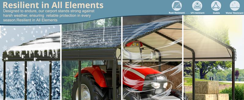 Metal Carport - Enhanced Base Outdoor Heavy Duty Garage Galvanized Car Shelter for Pickup, Boat, Car And Tractors