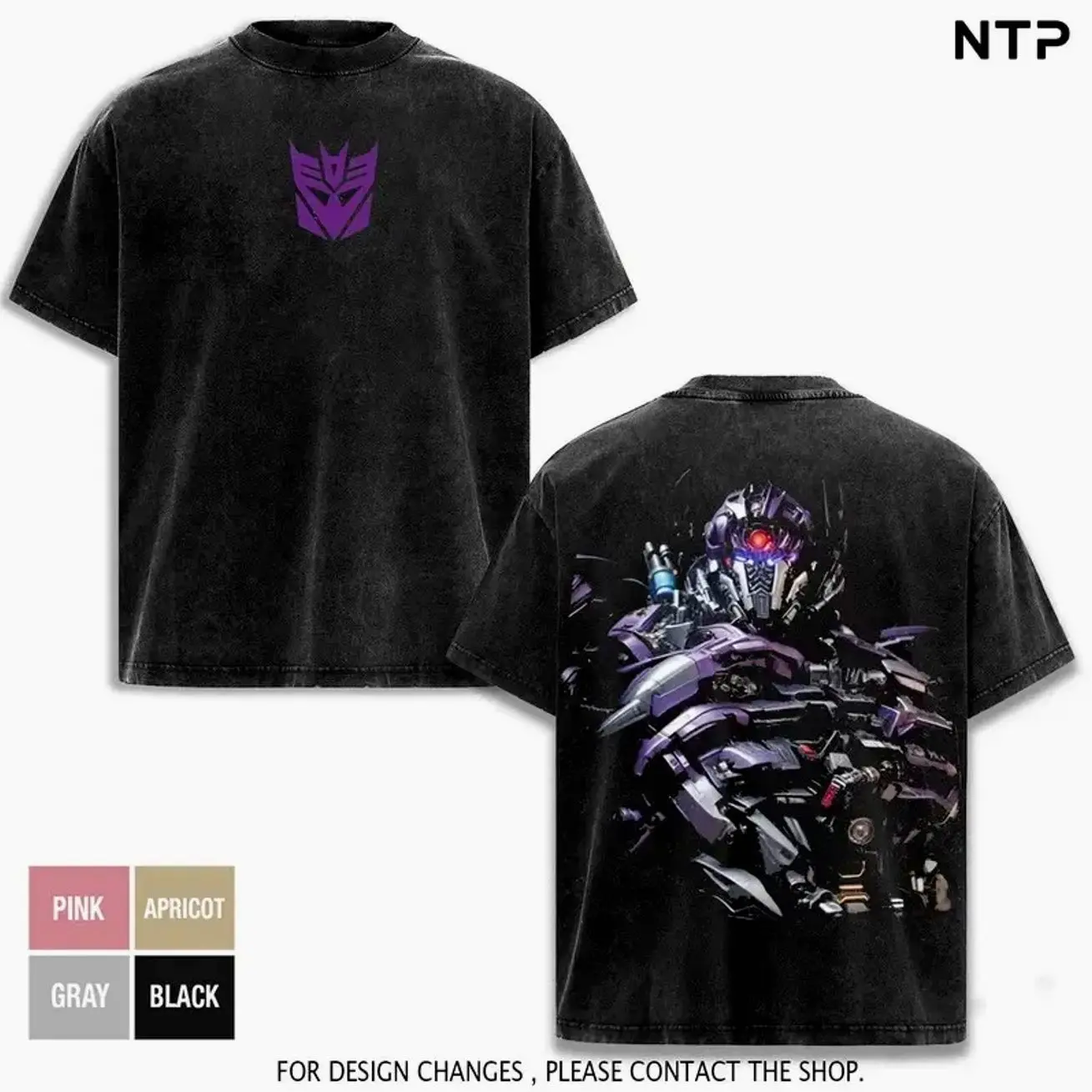 Shockwave “Cybertron Destroyer” NEW 2026 Edition Oversize Lightweight Acid Washed Cotton T-Shirt, Double-Printed Vintage Mecha Graphic Tee, Classic Round Neck Soft Apparel for Men's Streetwear & Robot Sci-Fi Fans LTN