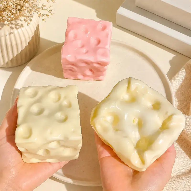 Fully Moldable Non-Rebound Cheese Squishy Toy - Pink & Yellow Petroleum Jelly-Filled Soft Gel Stress Ball, 6cm/7cm Jumbo Squishies, Sensory Fidget Toys for ASMR Relaxation, Whimsical Stress Relief Gifts