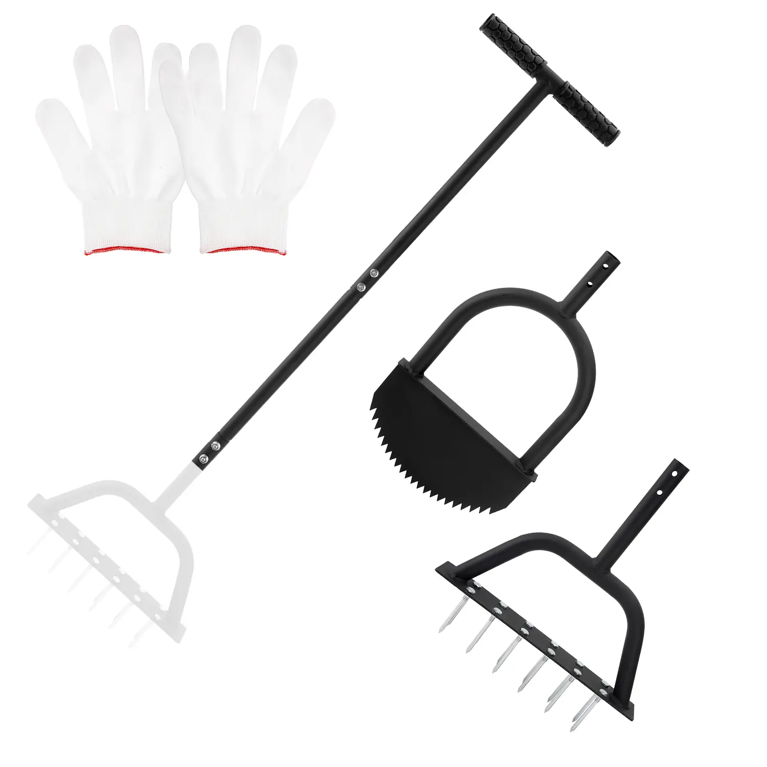 Manual 2-in-1 Metal Lawn Aerator Tool Kit - Half Moon Design, 12 Stainless Spikes, 2 Replacement Heads, for Compact Soil, Garden Flower Beds