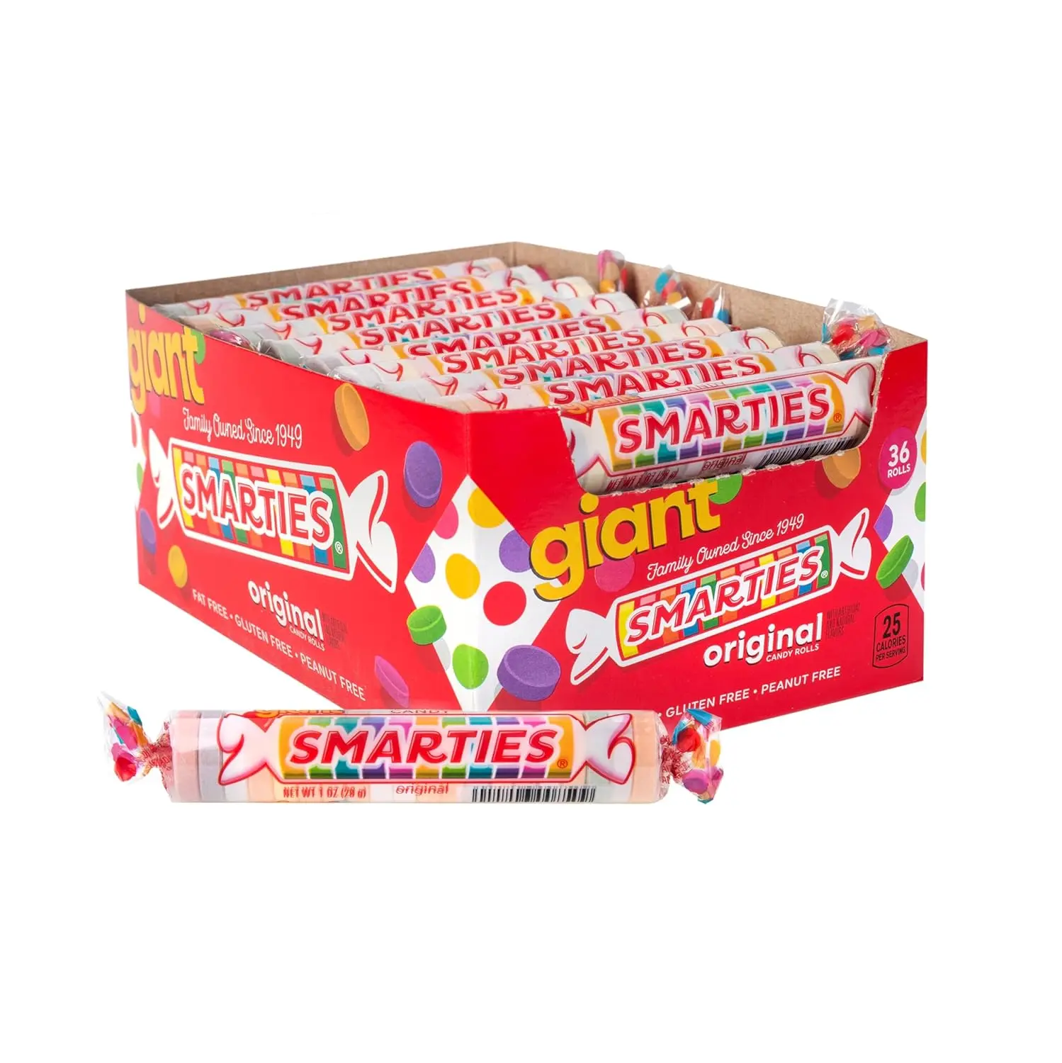Smarties Candy Giant Rolls Original Flavor Bulk Gluten Free & Vegan Delight Sweetness from Family Owned Since 1949 Peanut Free Dairy Free Perfect Holiday Treat - 2.2 Pound 36 Count holiday gift