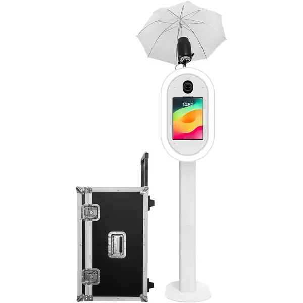 Portable DSLR & iPad Photo Booth with Music-Sync RGB Ring Light, 10.9-13 in iPad Holder, Metal Stand, Flight Case, Easy Setup, Camera Accessories, Manufacturer Warranty for Weddings, Event Rentals
