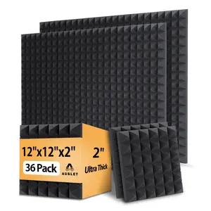 Acoustic Panels - 36 Pack 12x12x2 Inches Black Pyramid Acoustic Foam, Fire-Proofed Soundproof Wall Panels, 25kg/CBM Sound Proof Foam Panels ， Sound Panels for Recording Studio and Music Room