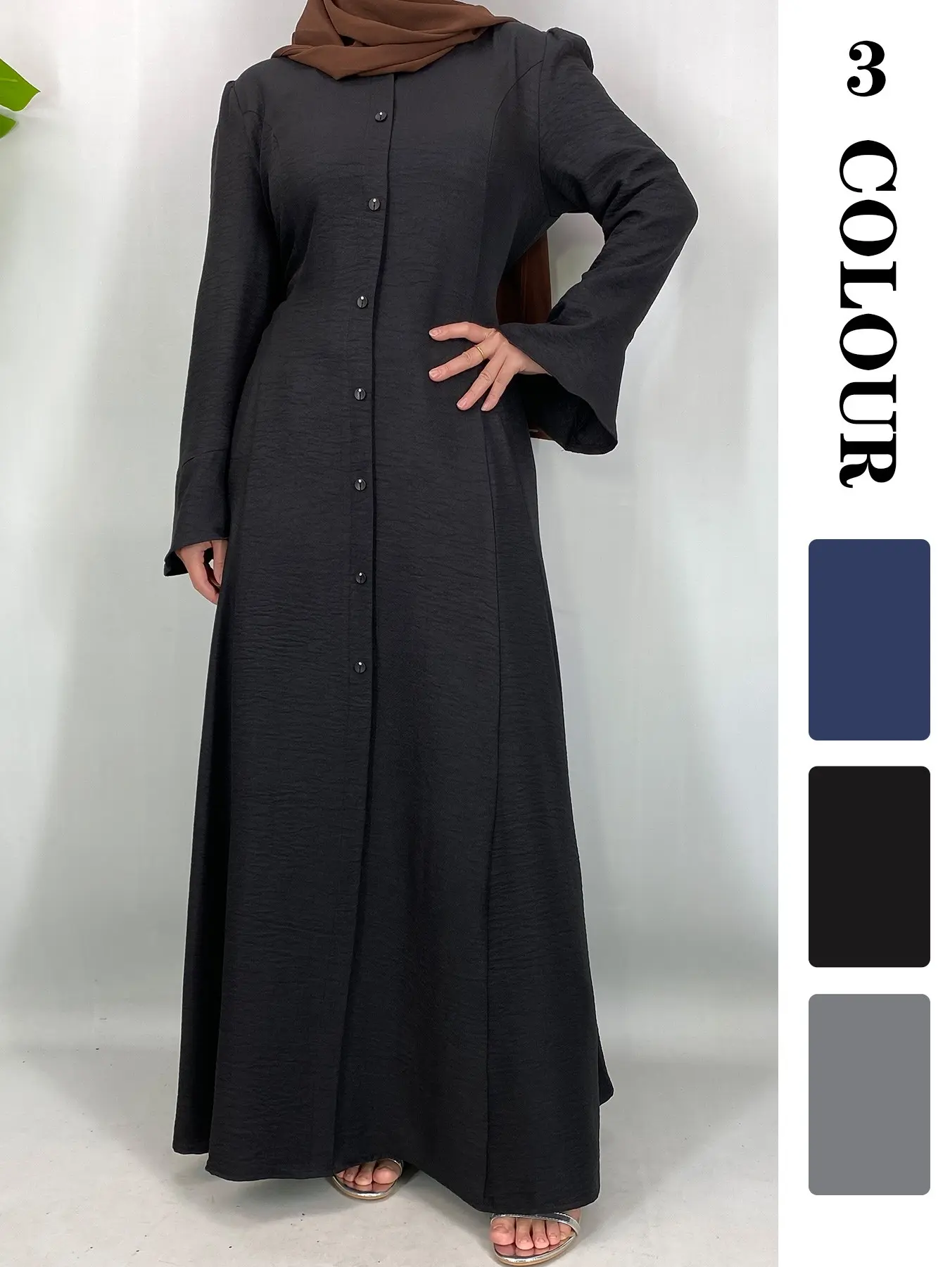 Muslim Ramadan Dress 🌙✨Must-Have Muslim Sister, Islamic Muslim Clothing, Modest Muslim Clothing, Modest Style Dress, Textured Button Robe, 3 Colors, 5 Sizes, Nida Fabric, Comfortable for Daily Wear, Muslim Kaftan Dress