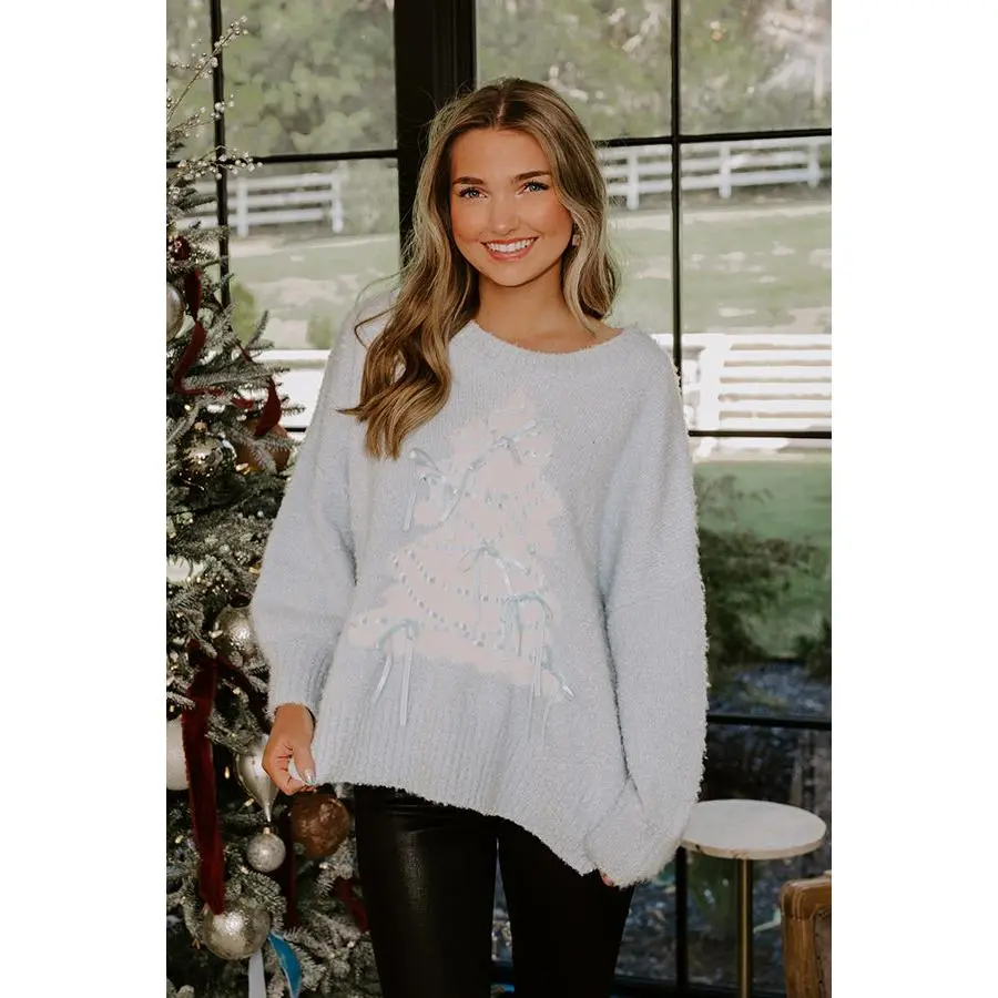 Christmas Tree Cutie Knit Sweater in Powder Blue