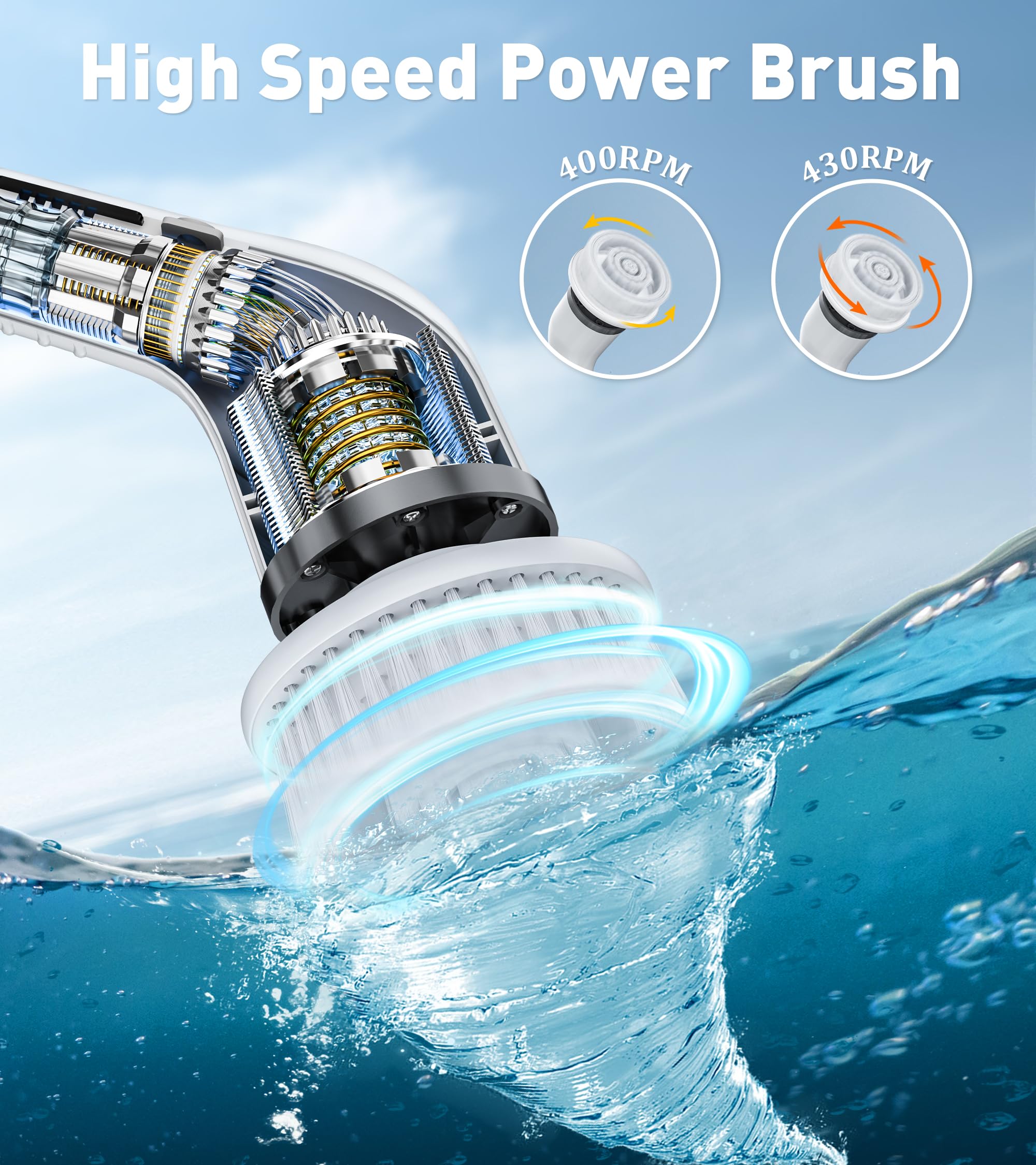 Electric Spin Scrubber Upgraded Cordless Shower Spin Scrubber Kit with 8 Replaceable Brush Heads 3 Adjustable Extension Handle Dual-Speed IPX7 Waterproof LED for Bathroom Kitchen Toilet Window Pool Car 2026 Spring Glow Up Multi-purpose Cleaning Kit