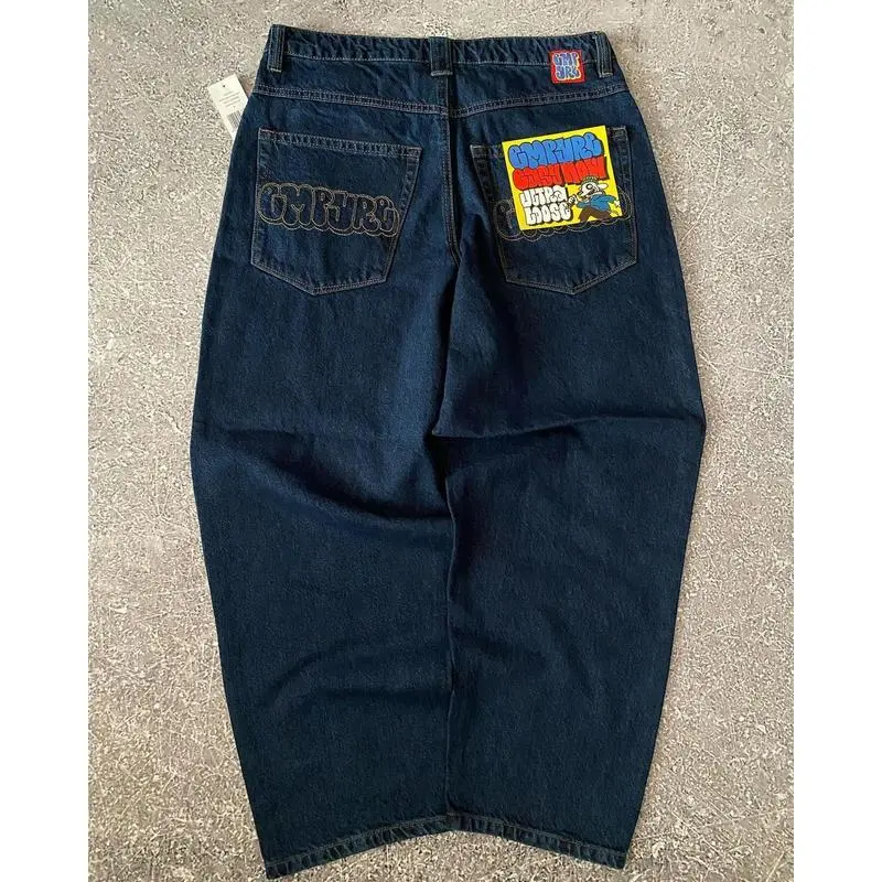 Vintage Y2K Embroidered Washed Loose Wide-Leg Jeans for Men and Women - American High Street Style, Cross-Border Casual Pants