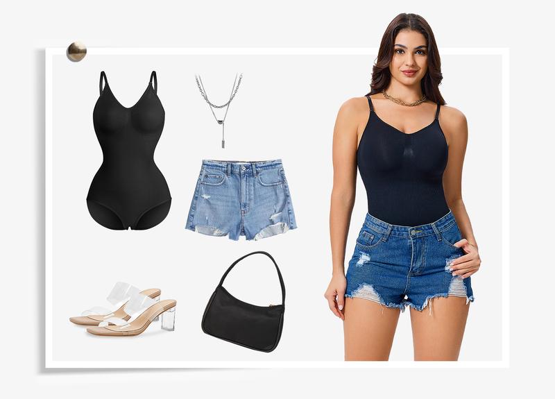 Nebility Soft Clothes for Women vneck basic comfortable seamless shapewear one piece simple fashion camisole sleeveless womenswear Tummy Control Bodysuit Stretchy Bodysuits Compression Minimalist