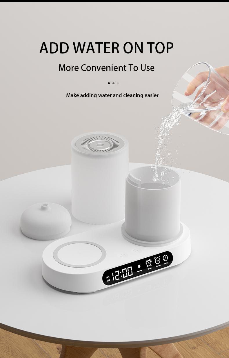【CLEARANCE SALES】DOMEIU Multi-function automatic shut-off air humidifier bedroom chargers , aroma diffuser,  wireless charging, Bluetooth speaker. 7 color light, alarm clock,  Automated Aromatherapy .Limited-time flash sale products