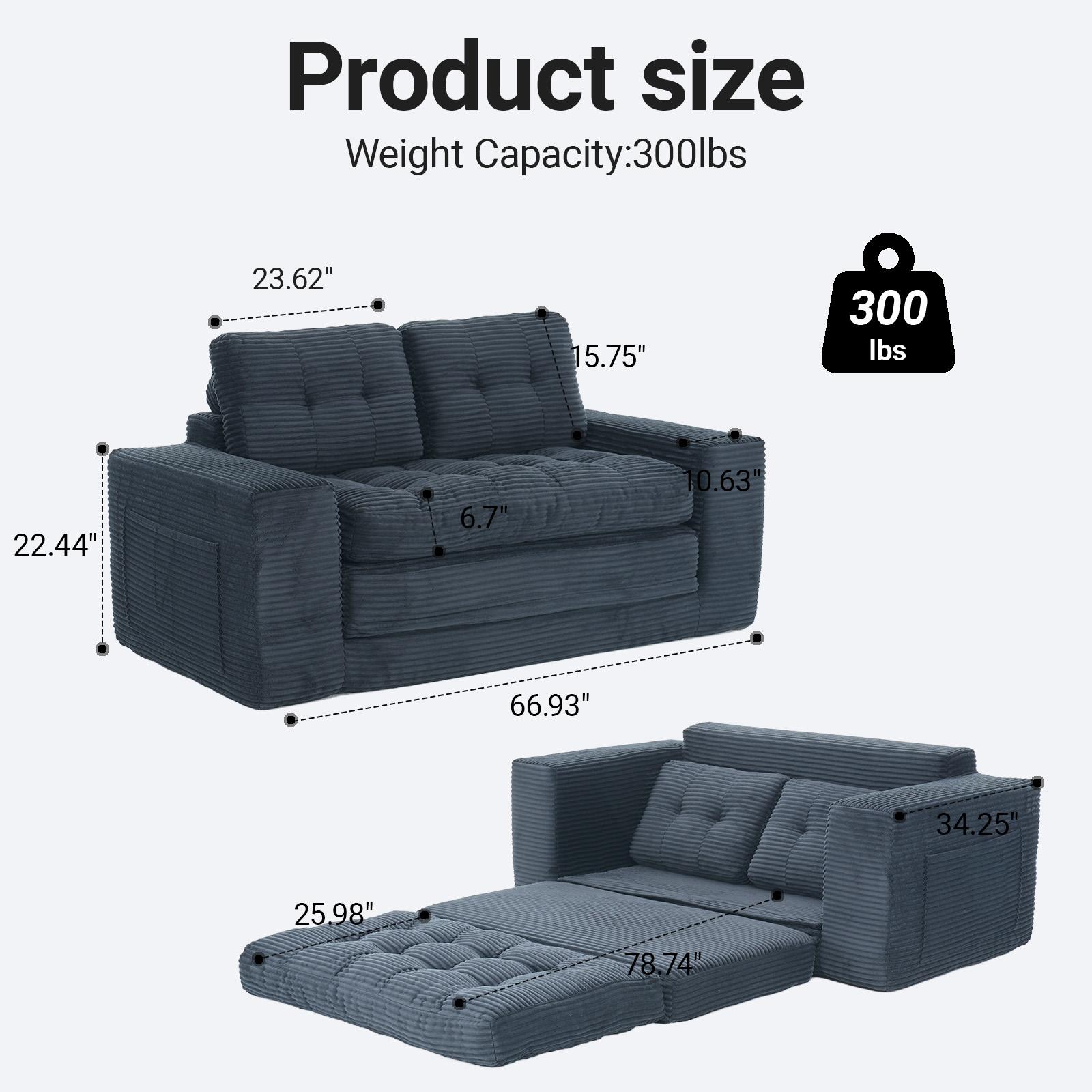 【New Year Sales】 Niccae Convertible Loveseat Sofa Bed – 2-in-1 Boneless Couch with Soft Corduroy Fabric and Memory Foam, Ideal for Small Spaces, Apartments, Home Office & Bedroom