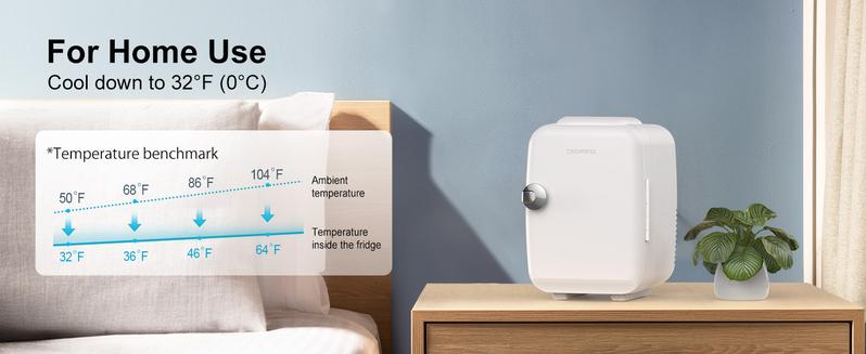 [New Year Gift] Crownful 4L Mini Fridge, 6 Can Portable Cooler & Warmer Small Refrigerator for Skin Care, Food, Beverage, Great for Bedroom, Office, Car, Dorm, Household Appliances