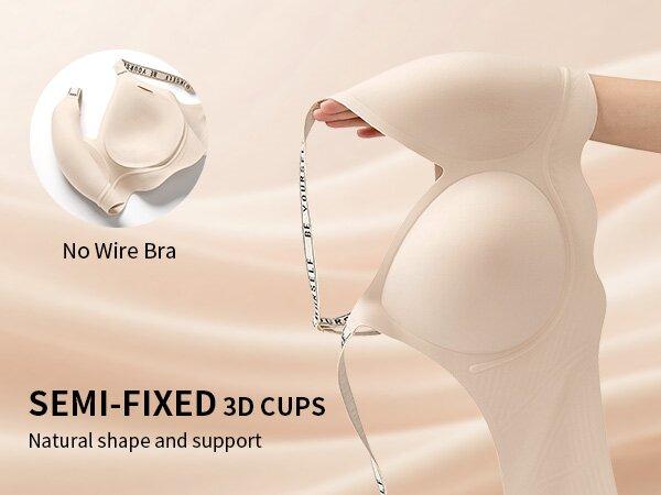 REALWILL Women's Comfortable Wireless Push-Up Bra - Buttery Soft Full Coverage T-Shirt Bra with Stylish Lettered Straps & Convertible Design