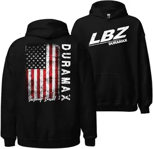LBZ Duramax Hoodie Diesel Truck American Flag Pullover Mens Hooded Sweatshirt, MADE IN USA