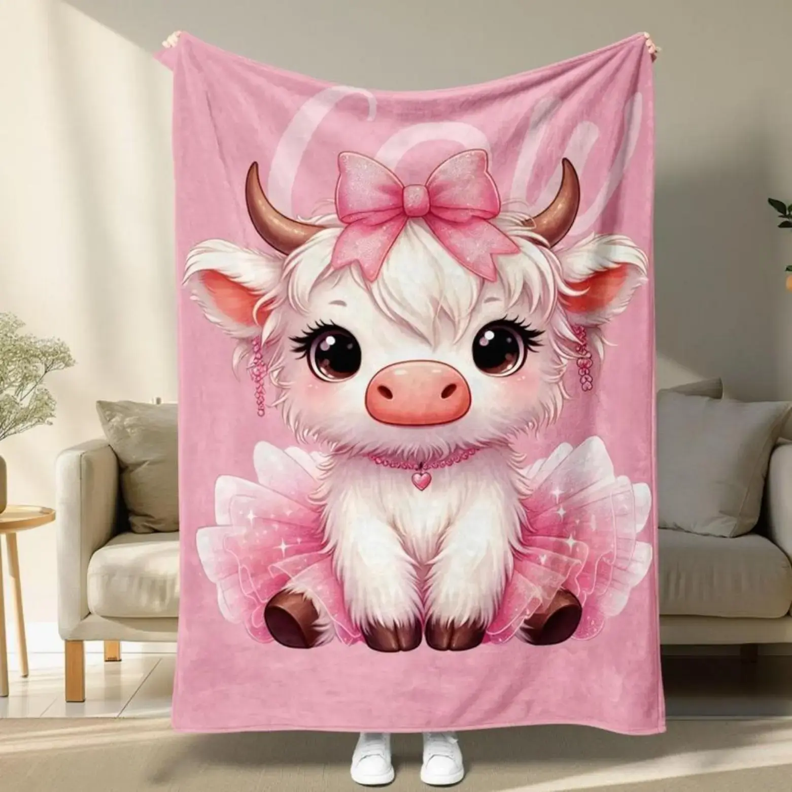 Super Soft & Funny Cartoon Cow Print Plush Throw Blanket | Cute, Warm & Cozy Bedding for Home, Office, Travel, Camping | Comfy Napping Blanket, Christmas Gift & Festive Room Decor