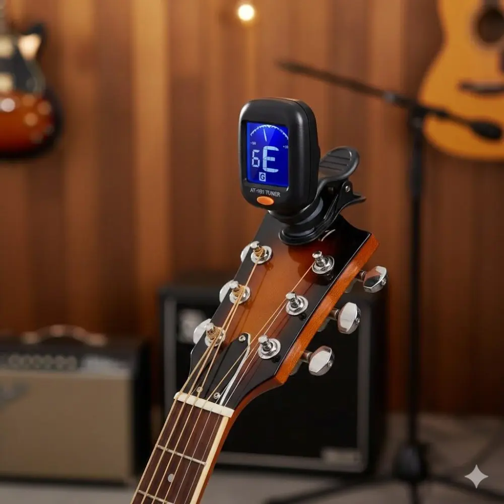 Portable Mini Clip-On Digital Tuner, Automatic Guitar Tuner, High Sensitivity Universal for Guitar Bass Violin Ukulele, Easy Storage Camping Dorm Outdoor Performance Tuning Tool