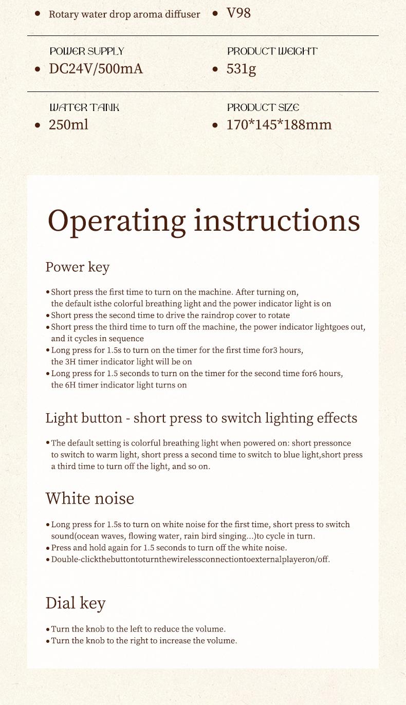 Phonograph-style aroma diffuser and humidifier with white noise and Bluetooth music, includes essential oils, features multiple natural sounds, automatic shut-off when water runs out, and ultrasonic raindrop rotation. A high-end white aroma diffuser gift.