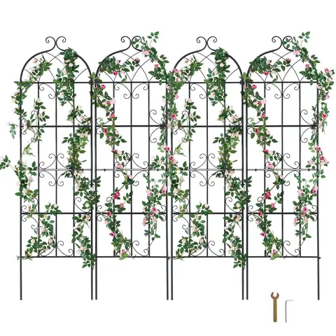 VEVOR Metal Garden Trellis for Climbing Plants 71 x 20 in - Rustproof Powder-Coated Rose & Clematis Support, Easy Assembly, Outdoor Courtyard Lawn Decoration, 4-Pack Durable Q195 Metal Plant Aid