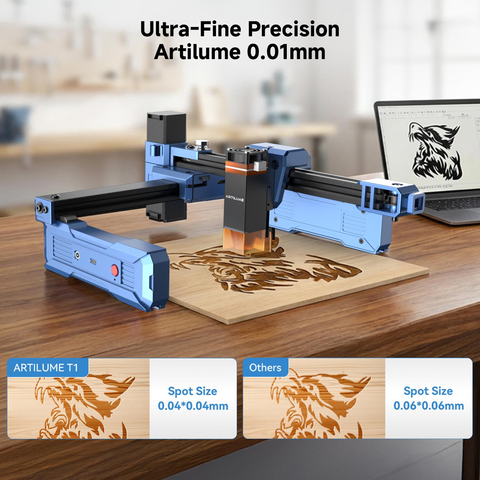 Artilume T1 Portable Laser Engraver for Beginners, Foldable & Compact, No Setup Needed, High Precision Engraving Machine for Wood, Leather, Acrylic & Metal, DIY Crafts and Custom Projects