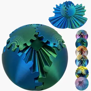 3D Printed Spin Ball Cube Fidget Toys, Gear Sphere Fidget Toy, GearSphere Desk Toy Stress Fidget Balls, Fidgets Spinners for Adults & Kids Anxiety Relaxing (Laser Green Blue, 3.1 Inch)