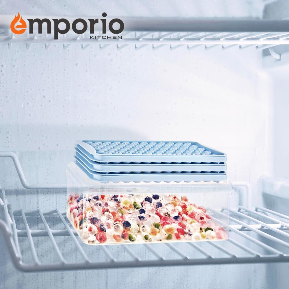 Round Ice Cube Tray with Lid & Storage Bin – Makes 99 Easy-Release 1.1" Ice Balls – Stackable Silicone Ice Tray for Cocktails, Whiskey, Drinks & Parties Classic Plastic