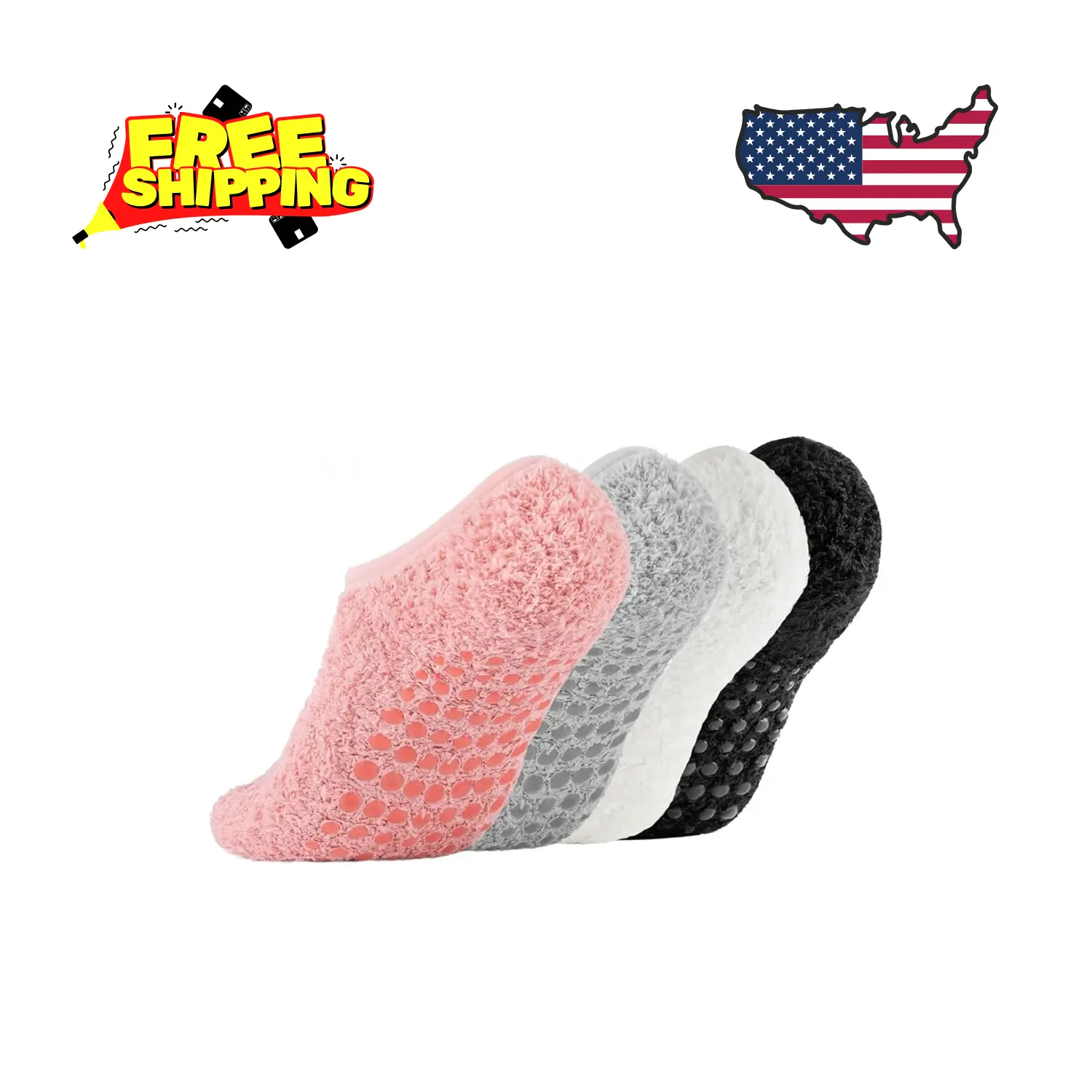 4 Pairs Slipper Socks for Women, Grippers Non Slip