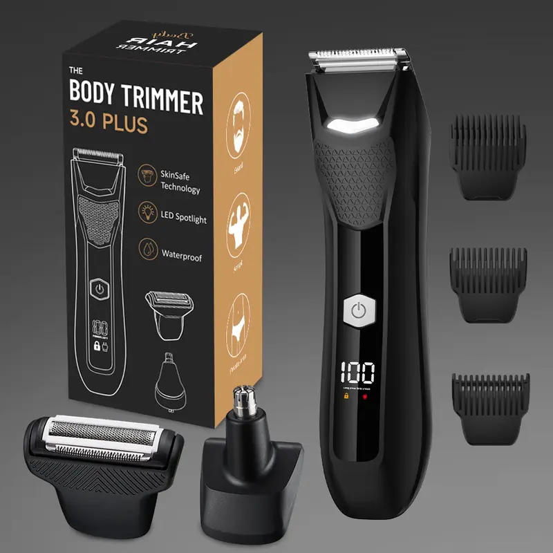 【Gift Choice】Men's 3-in-1 USB Rechargeable Electric Body Hair Trimmer - Groin Hair Trimming Tool for Men/Women, Replaceable Ceramic Blades, ABS Build, IPX7 Waterproof, Wireless Gentle Body Shave, Hygiene Essential Gift for Boyfriend