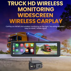 1-2 Set 1080P RV Backup Camera System with CarPlay & Android Auto, Monitor with Blind Spot Detection, Parking Monitoring, Voice Control, Dash Cam, Navigation, IP69 Waterproof & Night Vision, Suitable for Semi-Trailers, Trailers & Campers