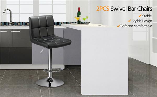 Yaheetech Set of 2 Tall Bar Stools with Adjustable Height, PU Leather Backrest and Footrest, Swivel Bar Chairs - Heavy-duty and Durable