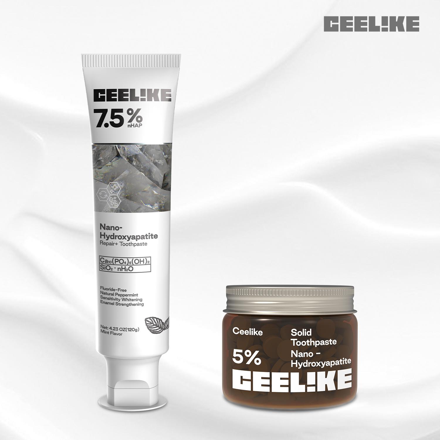 CEELIKE 2-Piece Oral Care Toothpaste Set – Lysozyme Toothpaste to Remove Yellow Stains, nHAP Solid Toothpaste to Repair Teeth, Convenient and Portable
