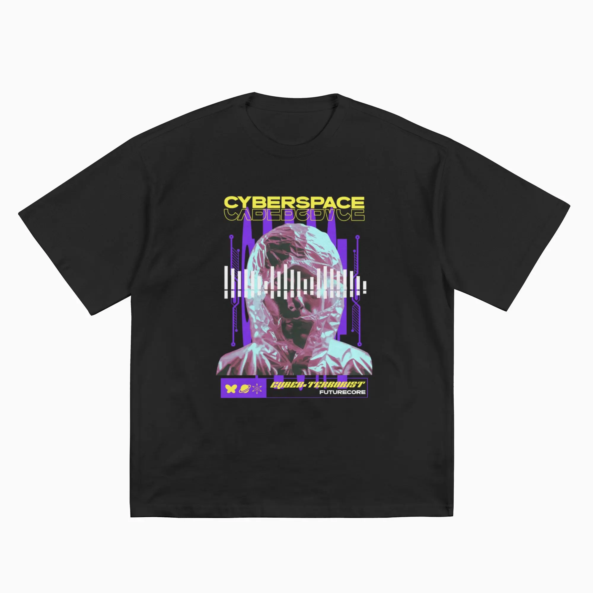 Vintage Astronaut Space Print Oversized Tshirt Men Cyber Y2K Streetwear Futuristic Sci-Fi Graphic Loose Fit Black Tee Unisex Daily Shirts